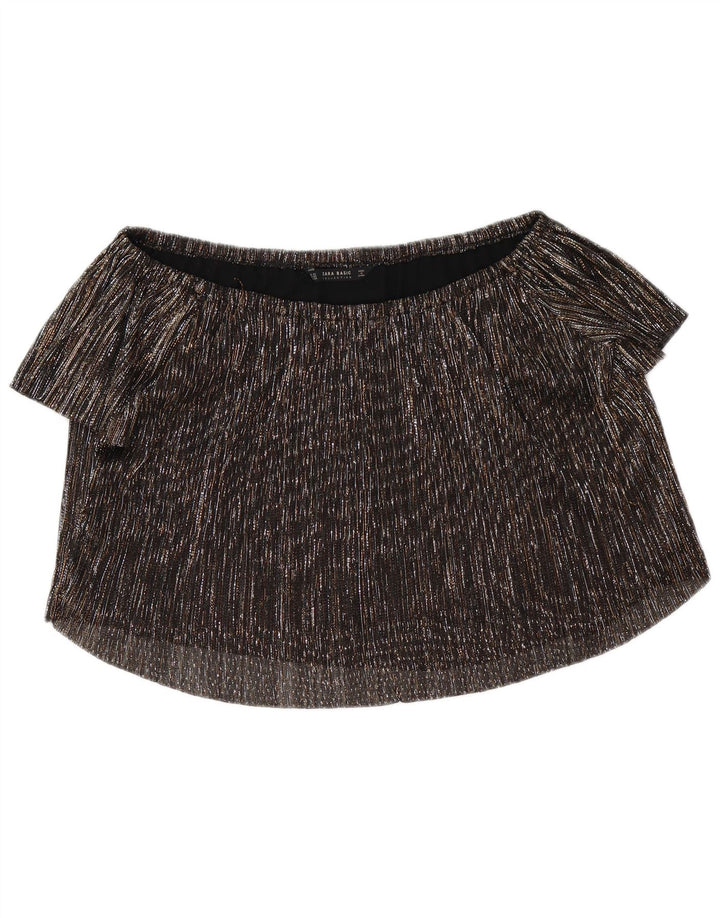 Zara Haut court surdimensionné à épaules dénudées pour femme UK 4 XS Polyester moucheté noir