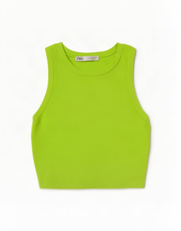 Zara Womens Crop Vest Top UK 8 Small Vert Viscose