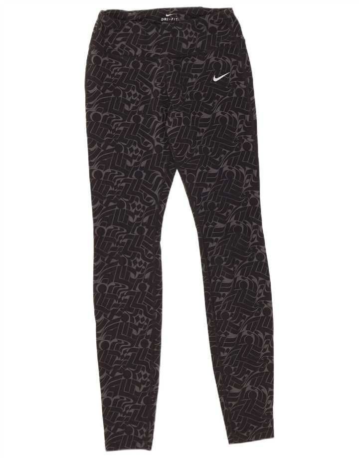 NIKE Legging Dri Fit pour femme UK 8 Petit nylon géométrique noir