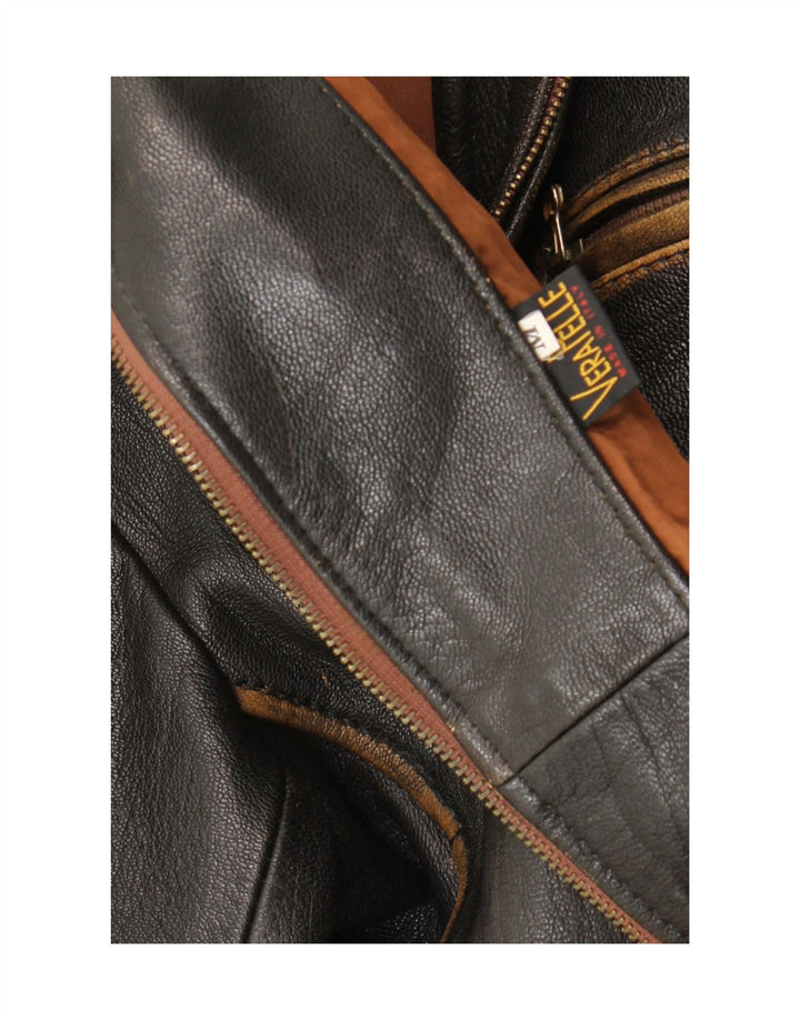 vintage Mens Loose Fit Bomber Veste en cuir UK 38 Cuir noir moyen