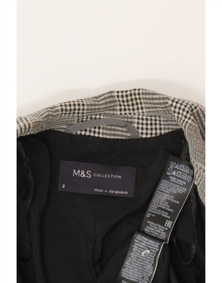 Marks & Spencer Veste blazer à 1 bouton pour femme UK 8 Petit gris à carreaux en coton