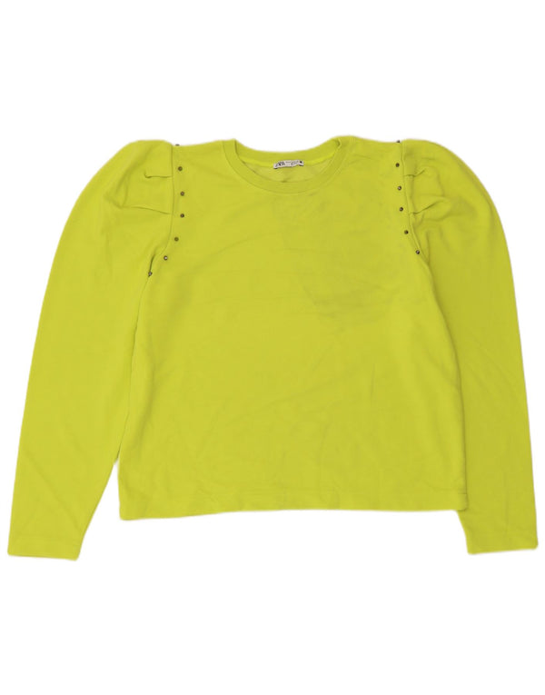 Zara Womens Crop Sweatshirt Jumper UK 14 Moyen Vert Coton