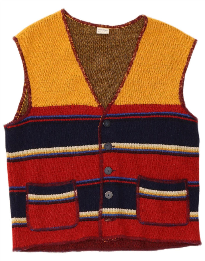 Benetton Cardigan sans manches en laine à rayures multicolores pour homme