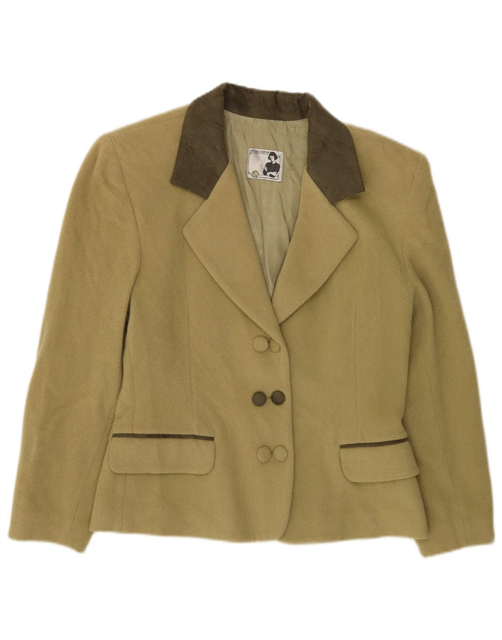 vintage Femme Double Breasted Blazer Veste UK 10 Petite Laine Kaki