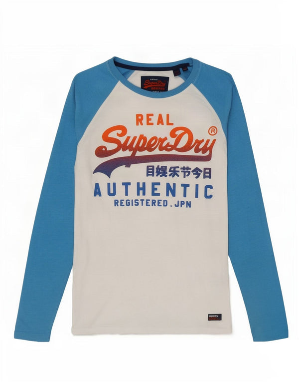 Superdry Haut Graphique à Manches Longues pour Homme Petit Coton Colorblock Blanc