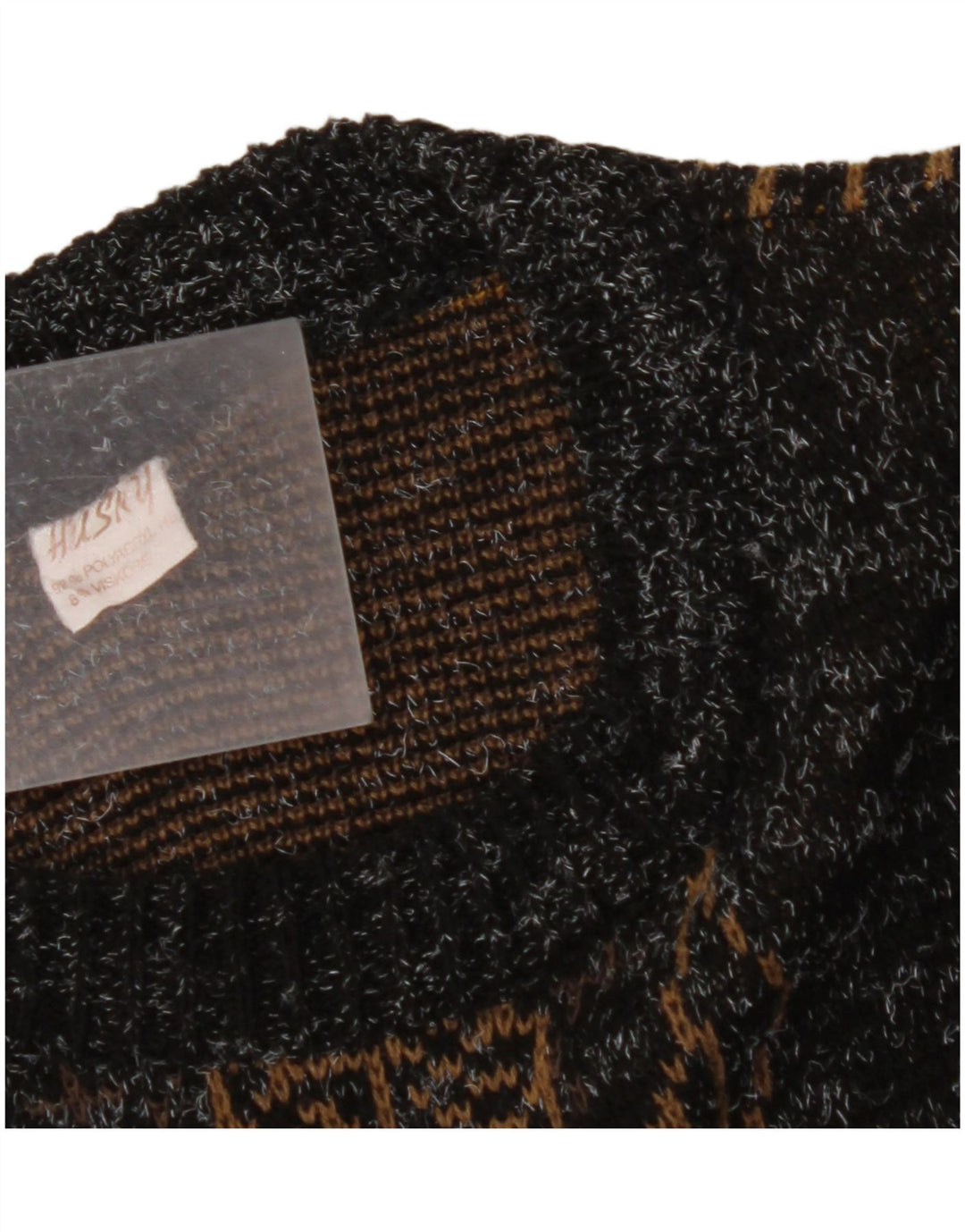 VINTAGE Femmes Graphique Crew Neck Jumper Pull UK 18 XL Noir Moucheté