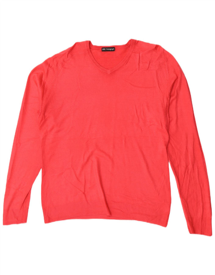 Marks & Spencer Pull autographe à col en V pour homme, grand, rouge, acrylique