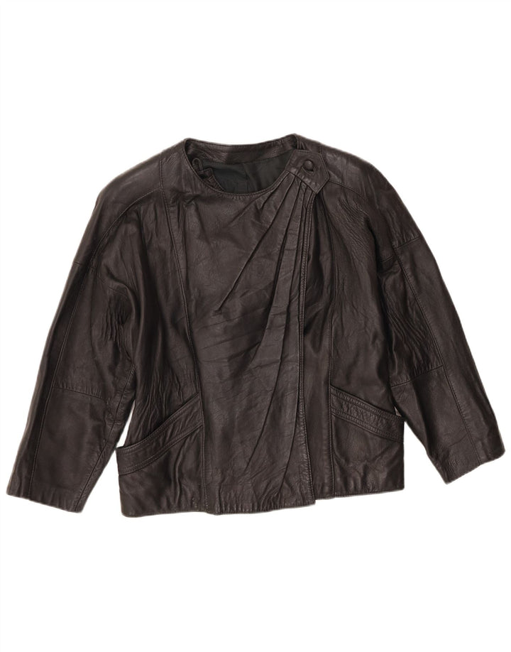 veste en cuir femme vintage UK 10 Petit Noir