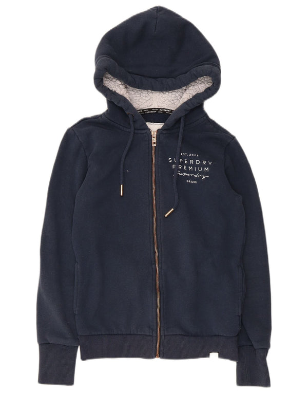 Superdry Pull à capuche zippé graphique pour femme UK 8 Small Bleu marine en coton