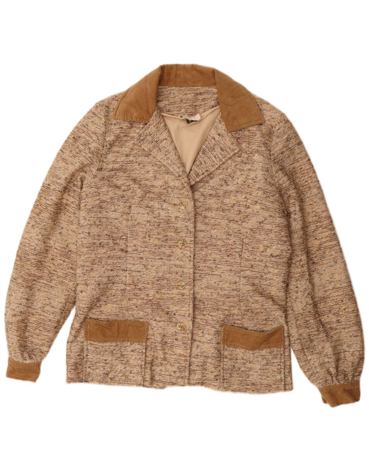 vintage Femme 4 Bouton Blazer Veste UK 14 Grand Beige Moucheté