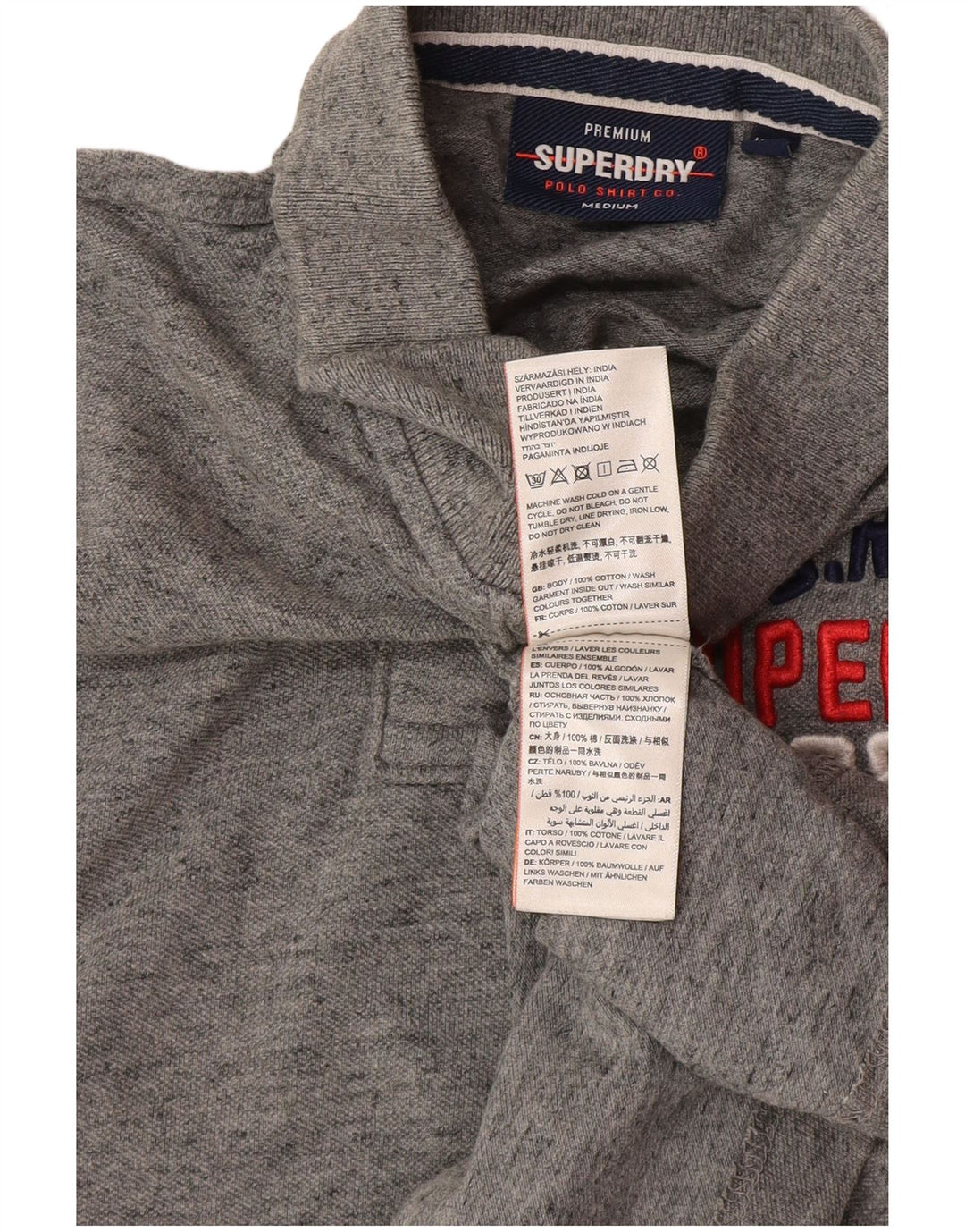 Superdry Polo Graphique Homme Gris Moyen Moucheté Coton
