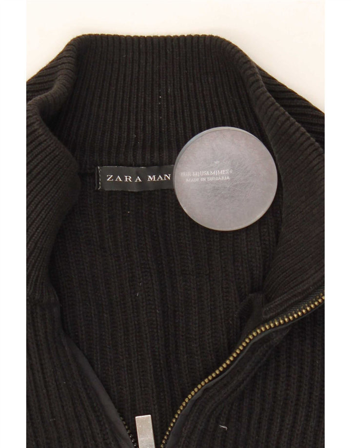 Zara Homme Cardigan Pull Noir Moyen Colorblock Coton