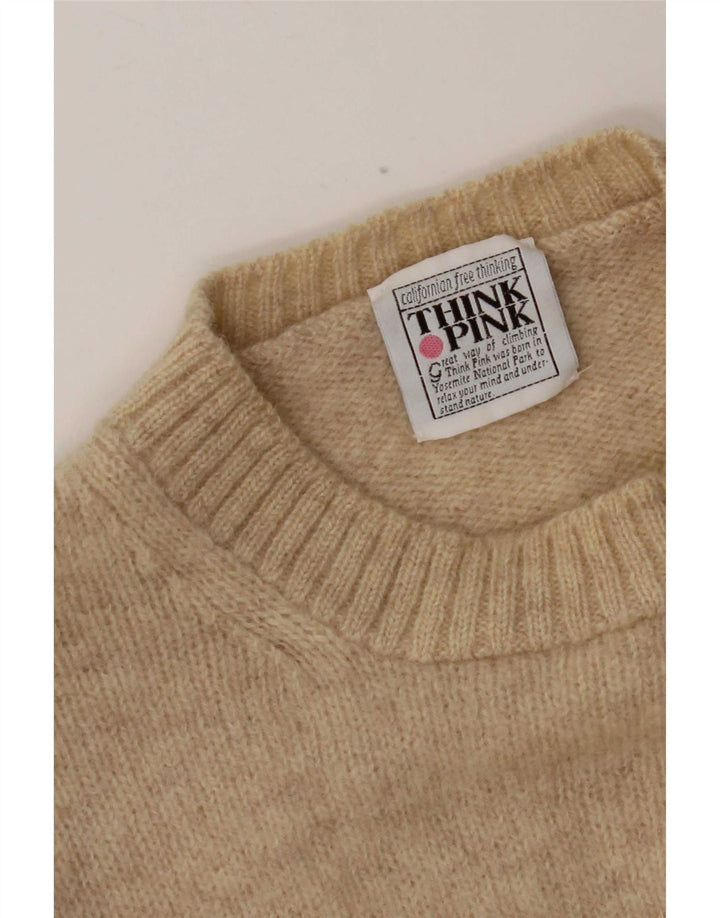 Think Pink Pull à col rond pour homme Large Beige Moucheté