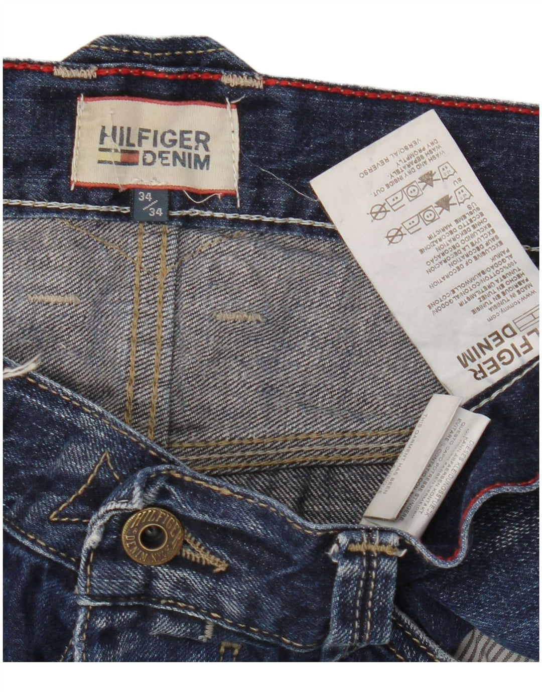 TOMMY HILFIGER Jean Bootcut Homme W34 L34 Bleu Marine Coton