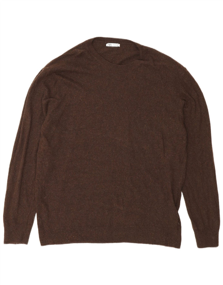Zara Pull à col rond pour homme Large Marron Viscose