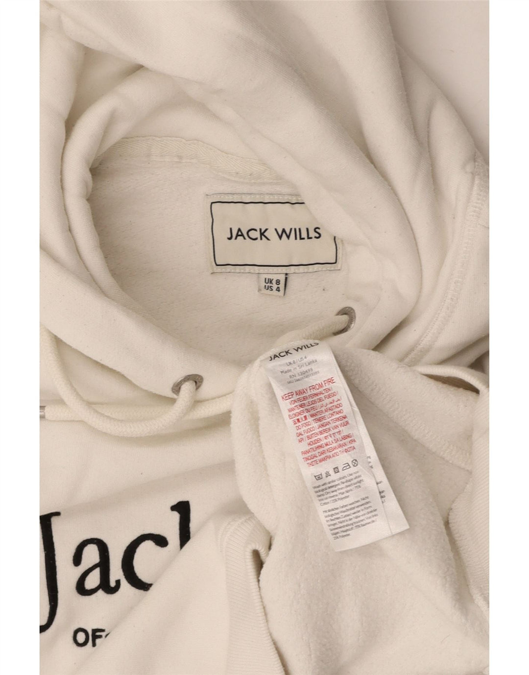 JACK WILLS Pull à capuche court graphique pour femme UK 8 Petit coton blanc