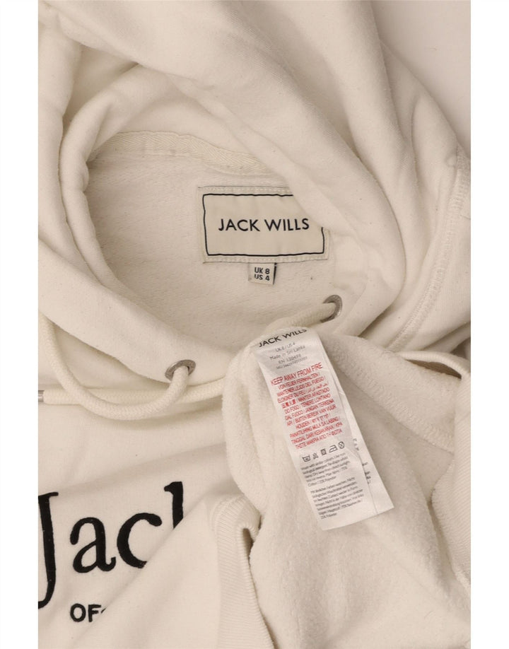 JACK WILLS Pull à capuche court graphique pour femme UK 8 Petit coton blanc