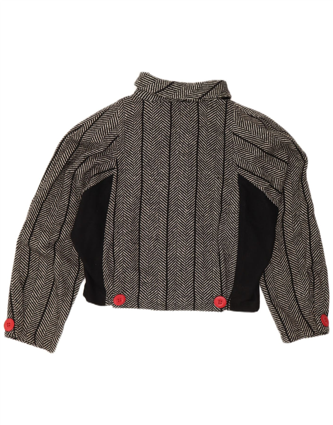 vintage Womens Crop Batwing Blazer Veste US 1 XS Laine à chevrons noire