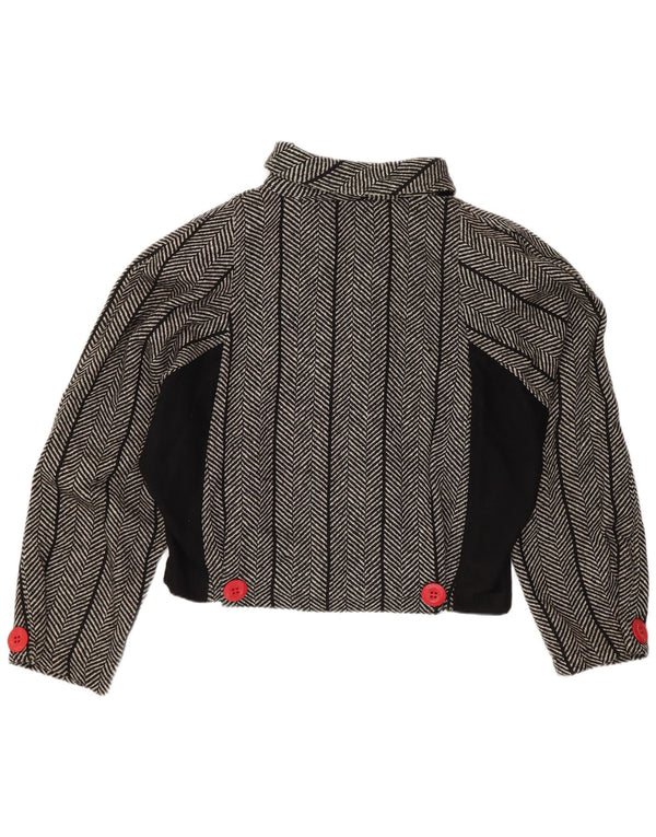 vintage Womens Crop Batwing Blazer Veste US 1 XS Laine à chevrons noire
