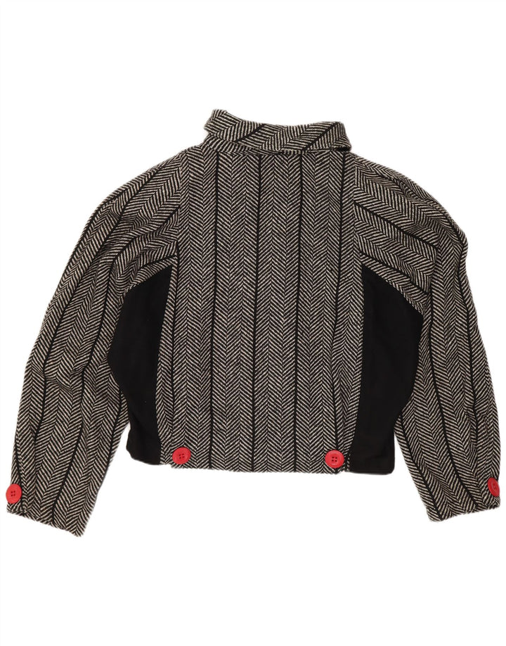 vintage Womens Crop Batwing Blazer Veste US 1 XS Laine à chevrons noire