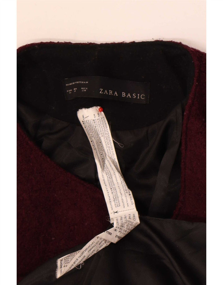 Zara Femme Veste Blazer Zippée UK 12 Laine Bordeaux Moyen