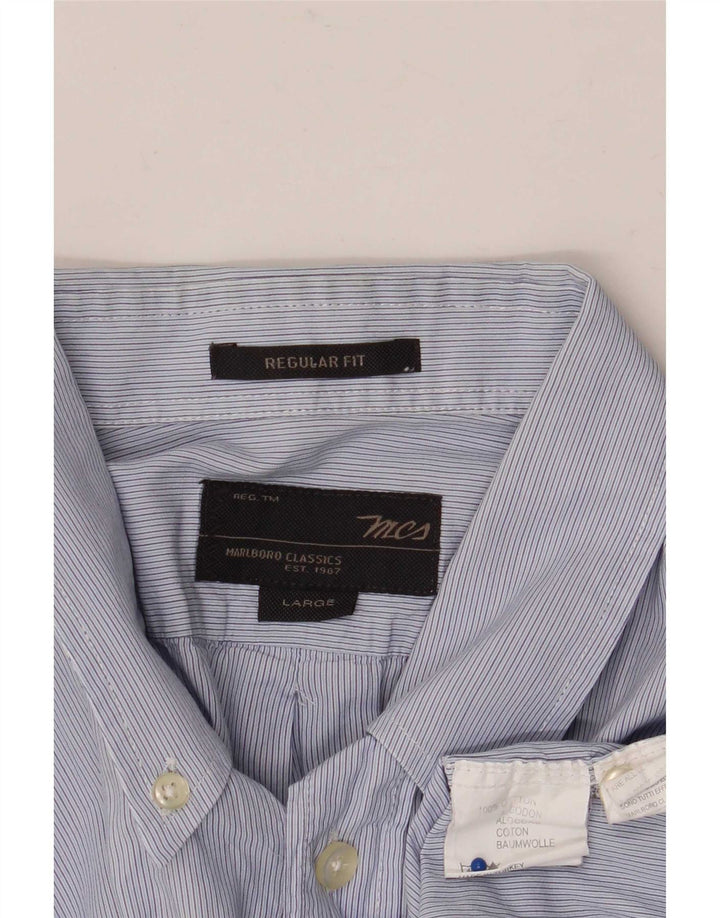Marlboro Classics Chemise coupe régulière pour homme en coton à fines rayures bleues