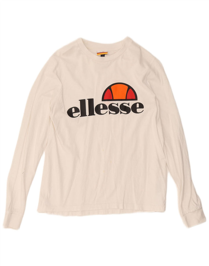 Ellesse Haut graphique à manches longues pour femme UK 10 Petit coton blanc