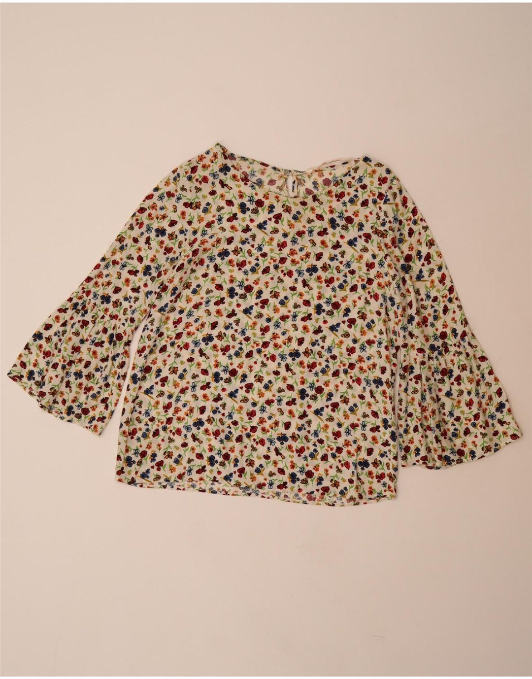 ZARA Chemisier à manches 3/4 pour femme UK 10 Petit blanc cassé en viscose florale