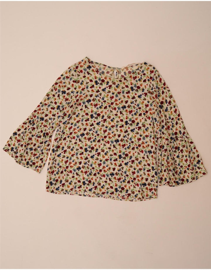 ZARA Chemisier à manches 3/4 pour femme UK 10 Petit blanc cassé en viscose florale