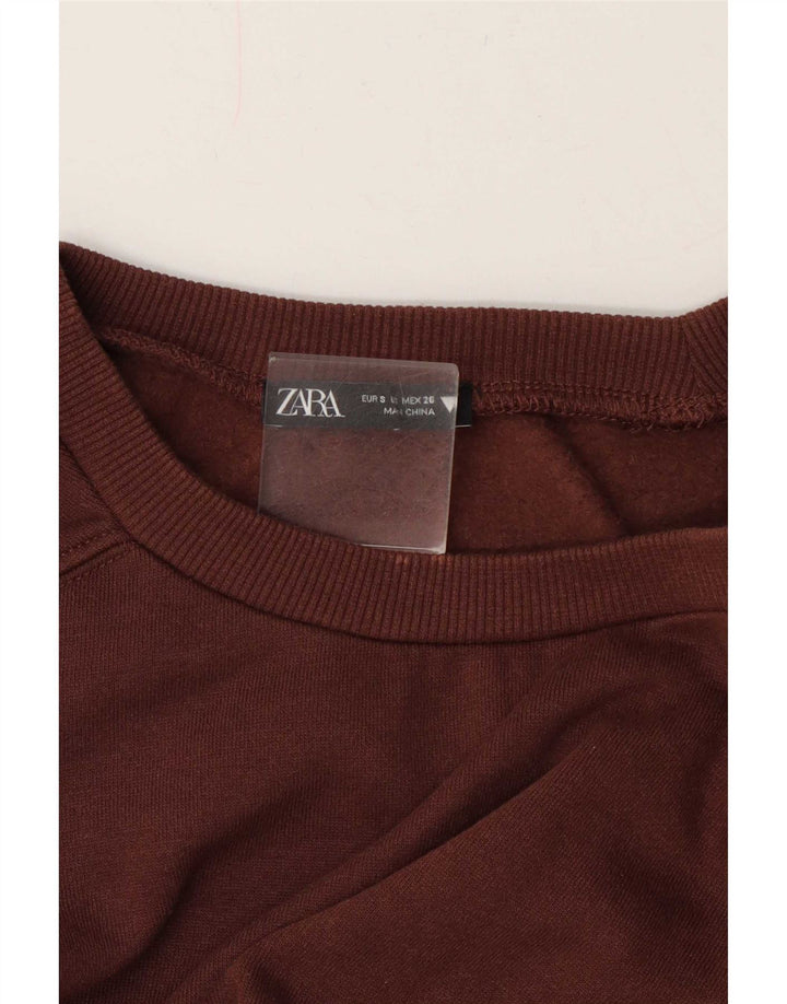 Zara Womens Crop Sweatshirt Jumper UK 10 Petit Marron