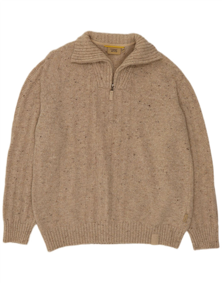 Camel Active Pull col zippé pour homme 2XL Laine mouchetée beige