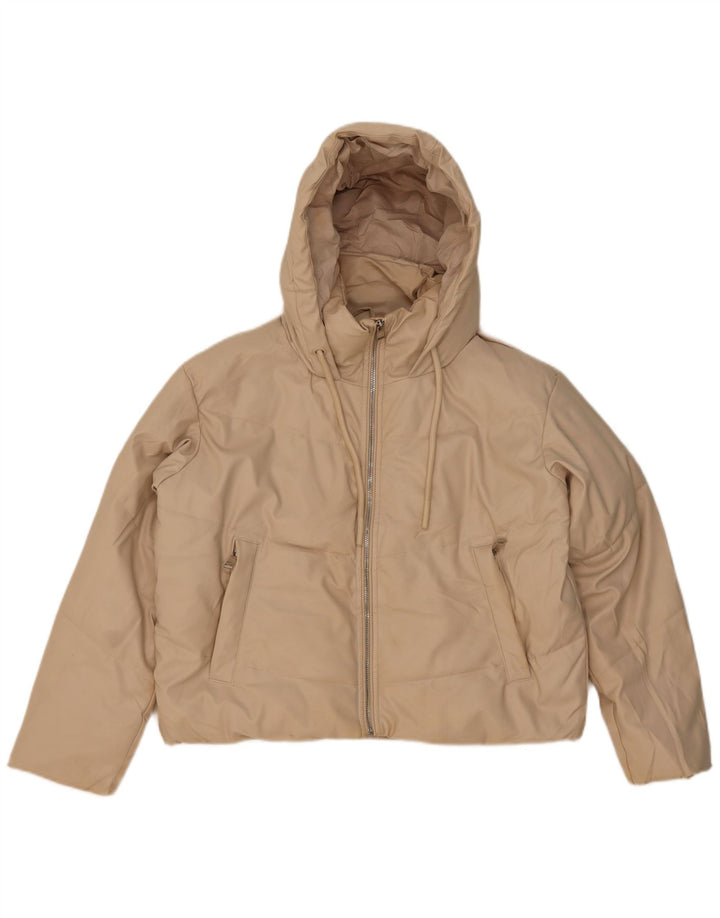 Zara Veste matelassée surdimensionnée à capuche pour femme UK 6 XS Beige Polyester