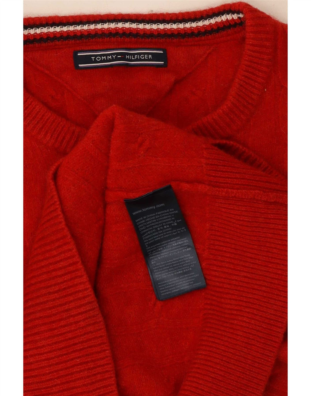 Tommy Hilfiger Pull ras du cou pour femme UK 14 Laine rouge moyen
