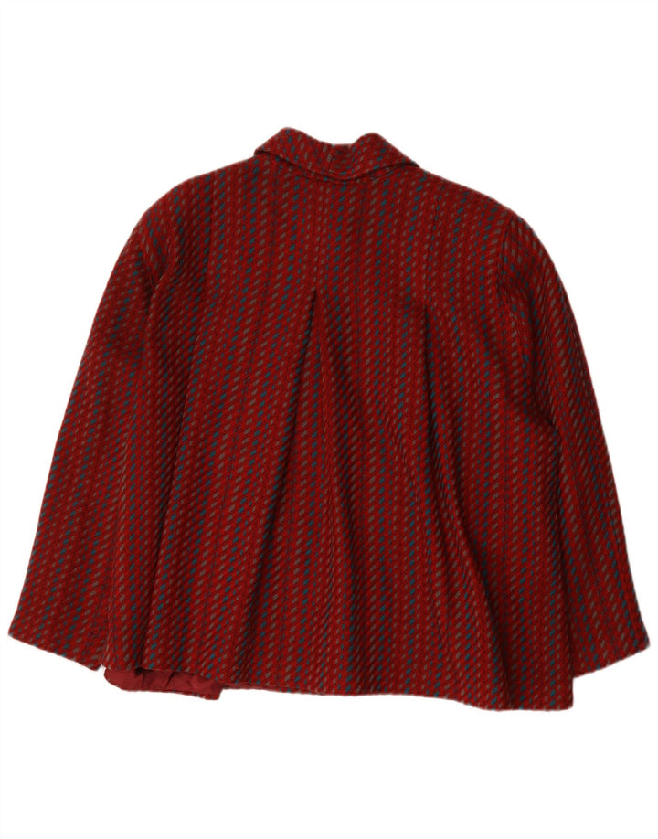 vintage Femme Veste Bomber Oversize IT 46 Grande Laine Rayée Rouge