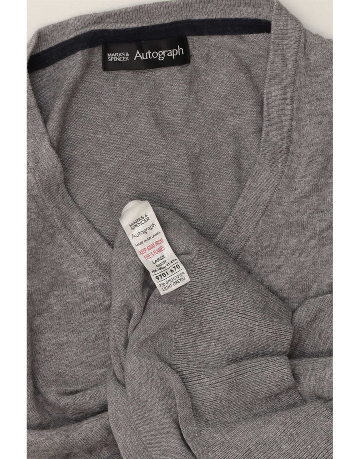 Marks & Spencer Pull autographe à col en V pour homme en coton gris Taille L