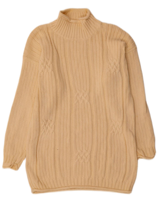 vintage Mens Turtle Neck Jumper Pull UK 38/40 Coton Beige Moyen