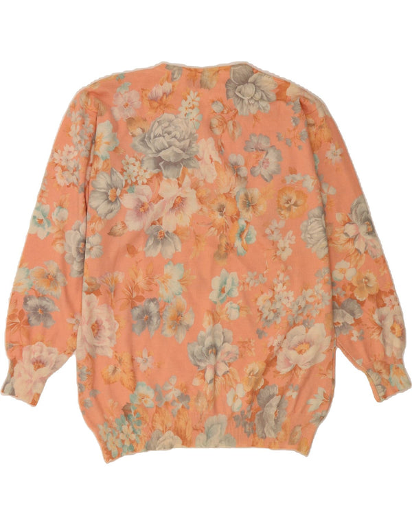 VINTAGE Femme Crew Neck Jumper Pull UK 18 XL Rose Floral Laine
