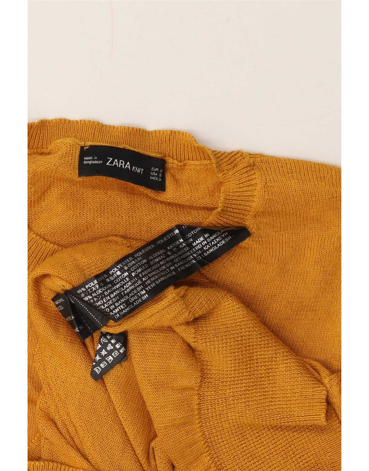 Zara Pull court à col rond pour femme UK 10 Petit jaune Polyester