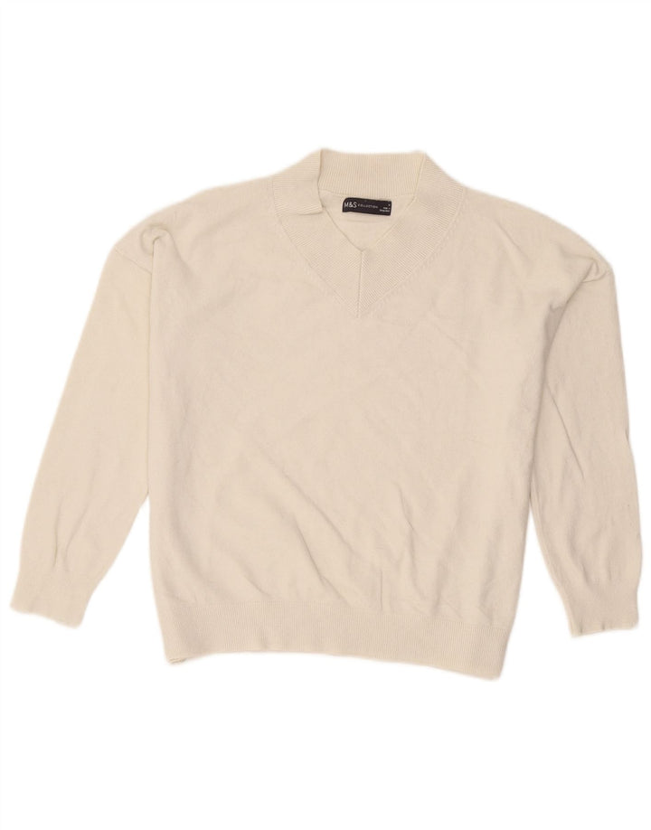 Marks & Spencer Pull col en V pour femme UK 14 Medium Off White
