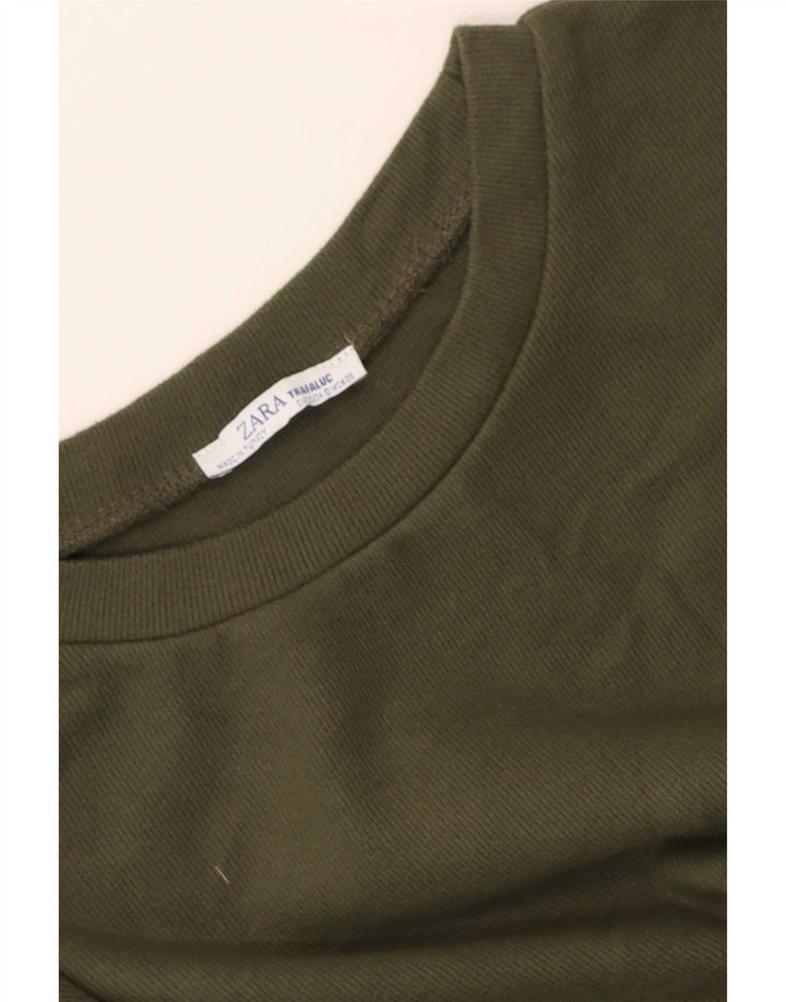 Zara Womens Crop Oversize Sweatshirt Jumper UK 10 Petit Kaki