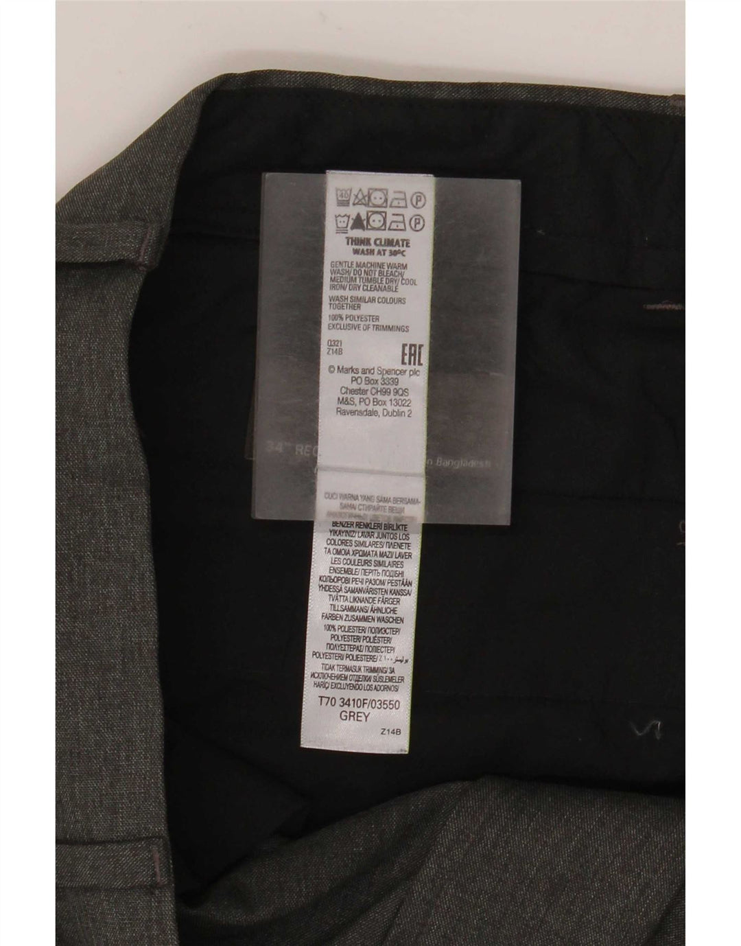 Marks & Spencer Pantalon Chino Slim Fit Homme W34 L31 Gris Polyester