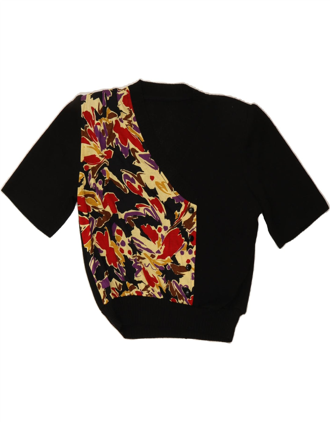 VINTAGE Womens Abstract Pattern V-Neck Jumper Sweater UK 14 Large Black Vintage Vintage and Second-Hand Vintage from Messina Hembry 