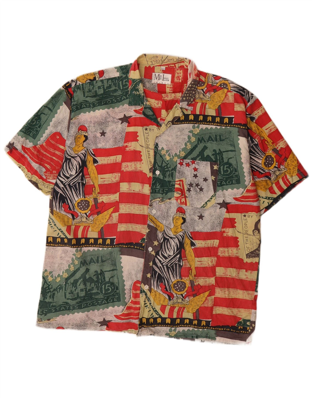vintage Mens Abstract Pattern Shirt Taille 43/44 Grand Multicolore