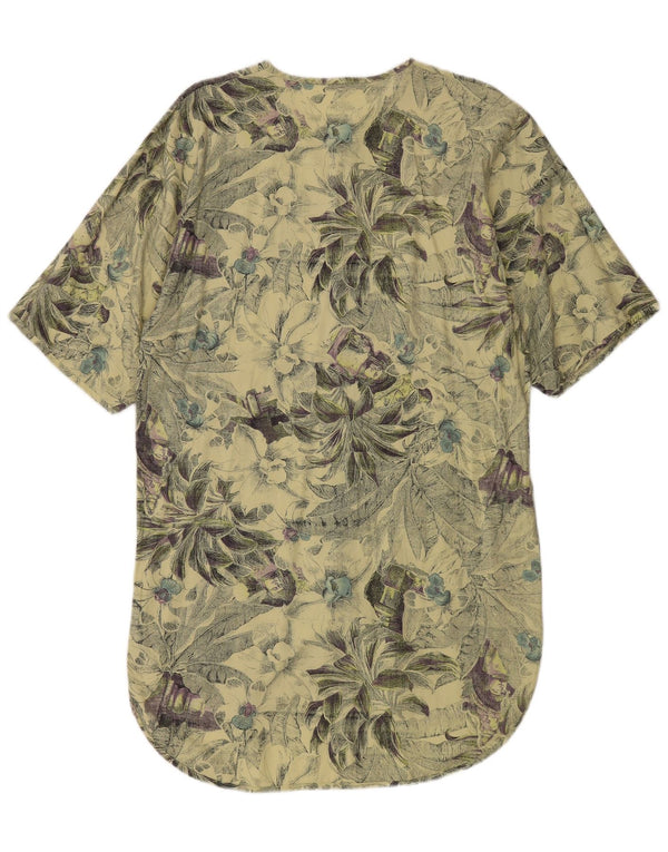 vintage Femmes Manches Courtes Robe Chemise UK 16 Grand Vert Floral
