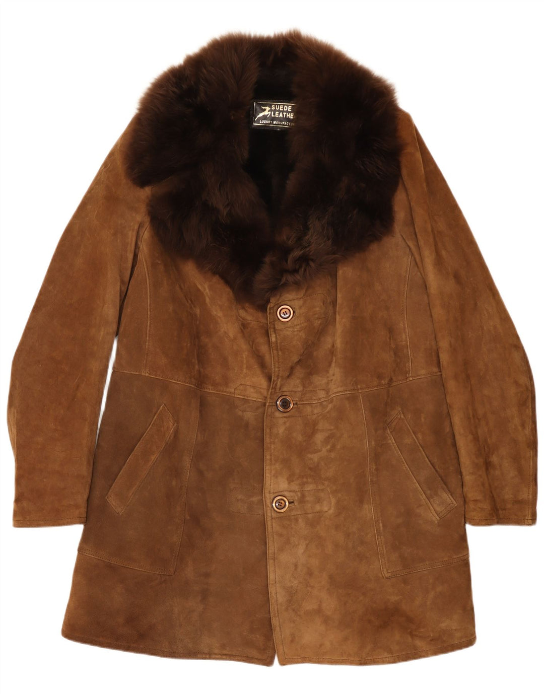 vintage Mens Shearling Overcoat UK 38 Cuir Beige Moyen