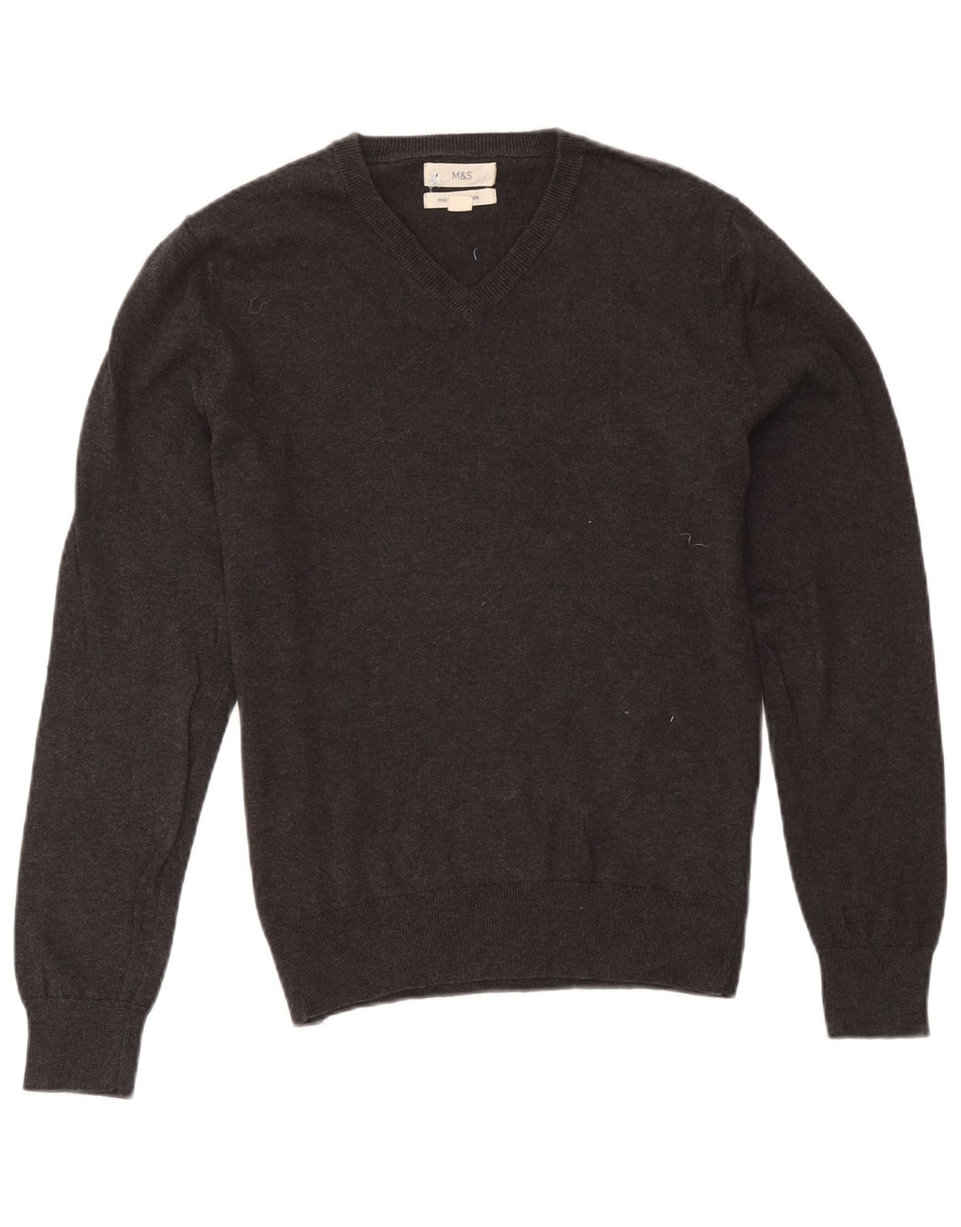Marks & Spencer Pull Col V Homme Gris Moyen Coton