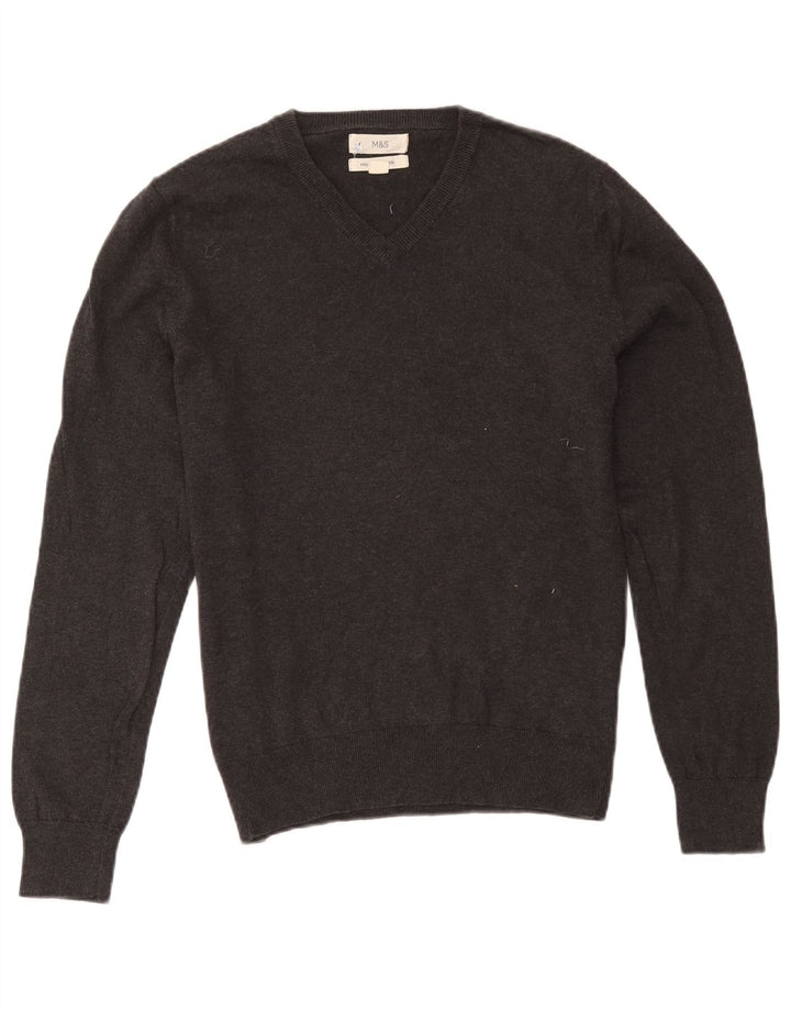 Marks & Spencer Pull Col V Homme Gris Moyen Coton