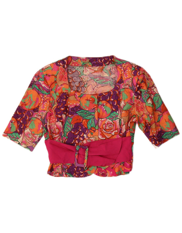 vintage Womens Crop Shirt Blouse UK 12 Moyen Multicolore Floral