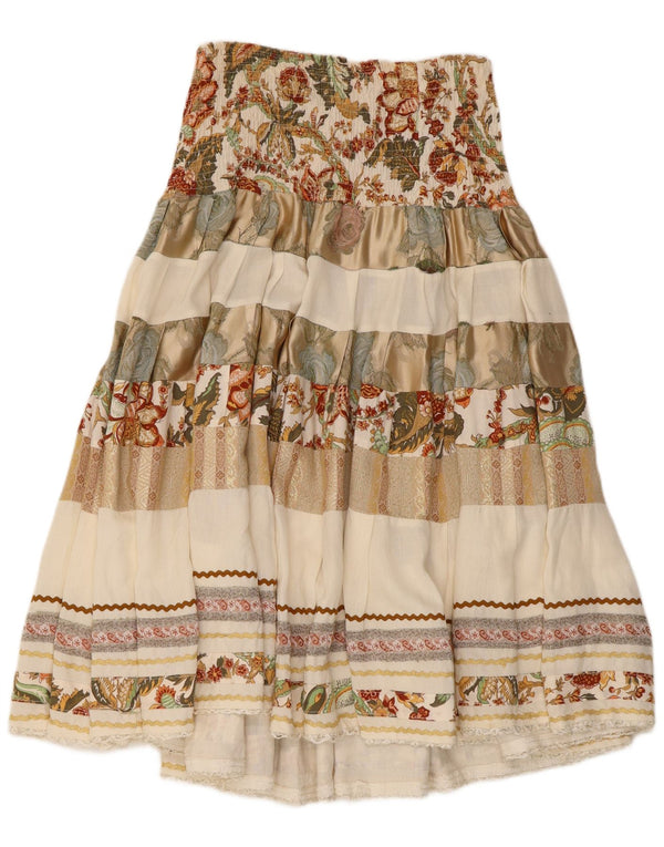 jupe évasée taille haute femme vintage W28 Viscose florale beige moyen