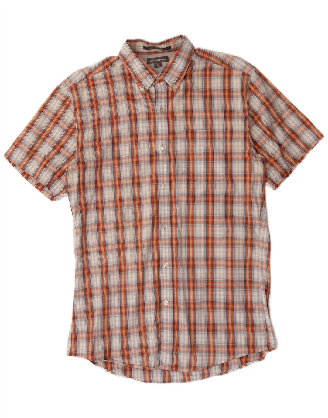 Eddie Bauer Chemise classique à manches courtes pour homme en coton à petits carreaux orange